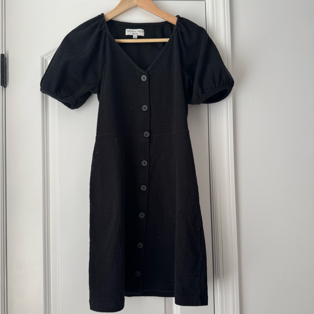 Madewell Texture & Thread Puff Sleeve Button Down Mini Dress in Black. Size xs